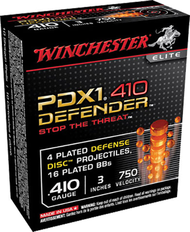Winchester Ammo S413PDX1 Elite PDX1 Defender 410 Gauge 3"  4 Defense Discs/16 BBs Shot 10 Bx/ 10 Cs