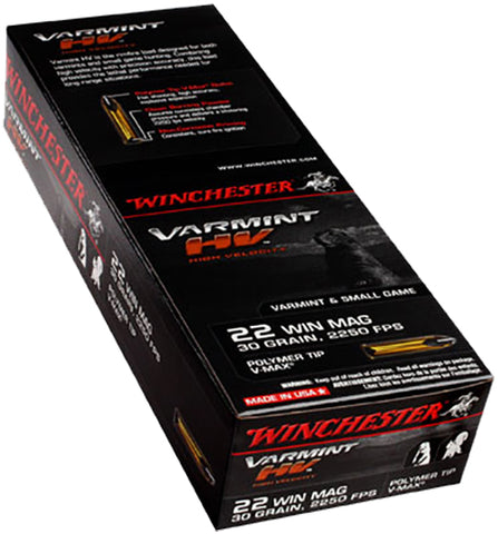 Winchester Ammo S22M2PT Varmint HV 22 Winchester Magnum Rimfire (WMR) 30 GR V-Max 50 Bx/ 20 Cs