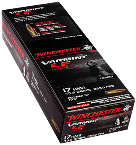 Winchester Ammo S17HMR1LF Varmint 17 Hornady Magnum Rimfire (HMR) 15.5 GR Polymer Tip 50 Bx/ 20 Cs