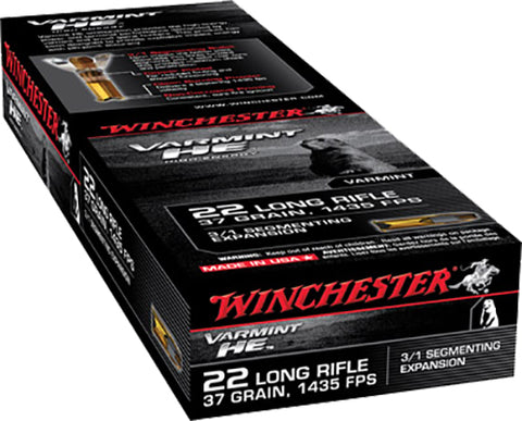 Winchester Ammo S22LRFSP Varmint 22 Long Rifle 37 GR Hollow Point 3/1 Segmenting Core 50 Bx/ 20 Cs