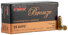 PMC 25A Bronze  25 ACP 50 gr Full Metal Jacket (FMJ) 50 Bx/ 20 Cs
