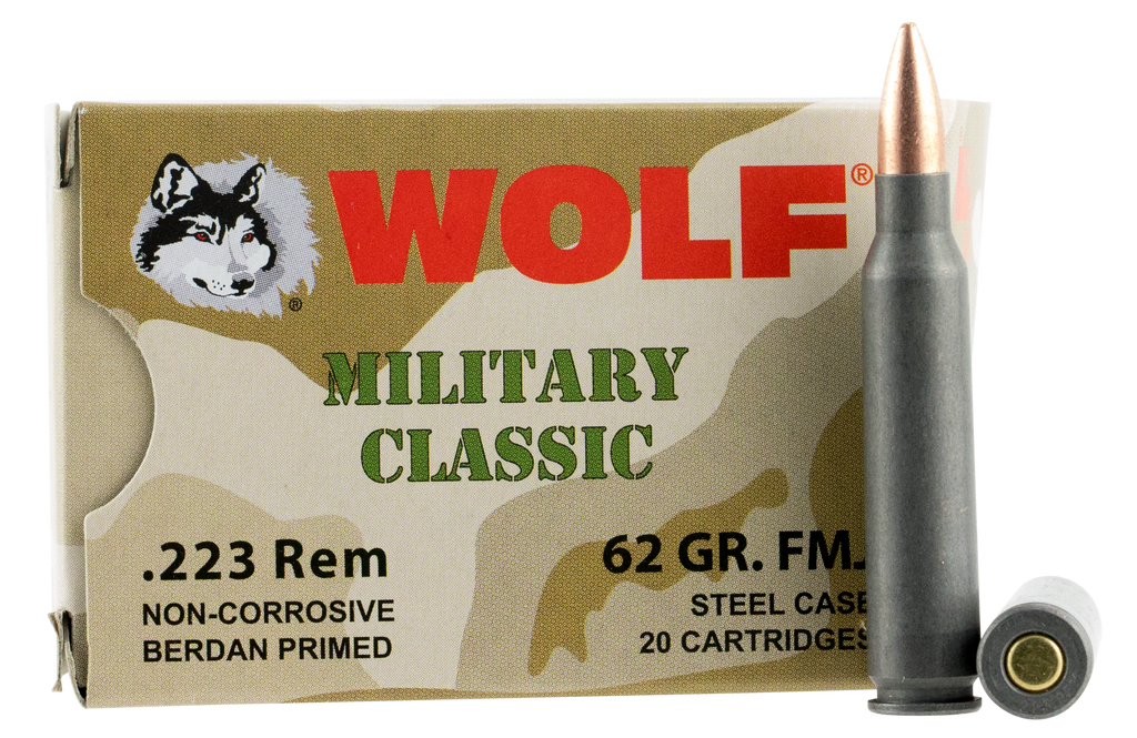 Wolf MC22362FMJ Military Classic 223 Remington 62 GR FMJ 500 Bx/ 1 Cs - 500 Rounds