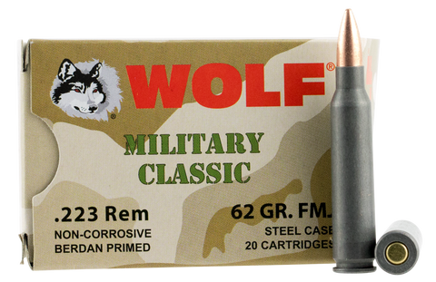 Wolf MC22362FMJ Military Classic 223 Remington 62 GR FMJ 500 Bx/ 1 Cs - 500 Rounds