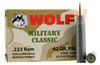 Wolf MC22362FMJ Military Classic 223 Remington 62 GR FMJ 500 Bx/ 1 Cs - 500 Rounds