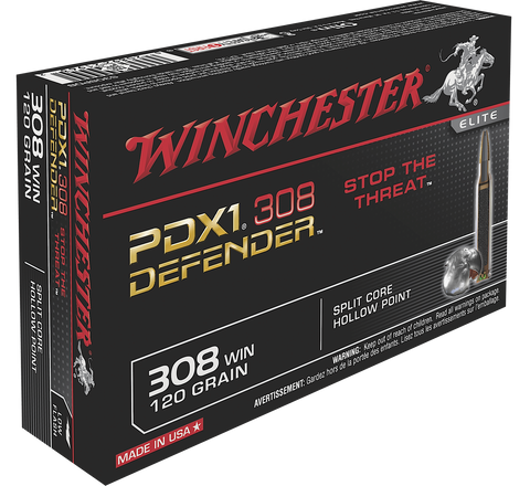 Winchester Ammo S308PDB Elite PDX1 Defender 308 Winchester/7.62 NATO 120 GR Split Core Jacketed Hollow Point 20 Bx/ 10 Cs