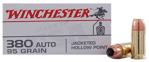 Winchester Ammo USA380JHP Best Value 380 Automatic Colt Pistol (ACP) 95 GR Jacketed Hollow Point 50 Bx/ 10 Cs