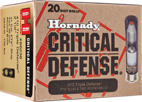 Hornady 86238 Critical Defense 410 Gauge 2.5" Lead 2 Round Balls/1 Slug 35 Cal/41 Cal 20 Bx/ 10 Cs