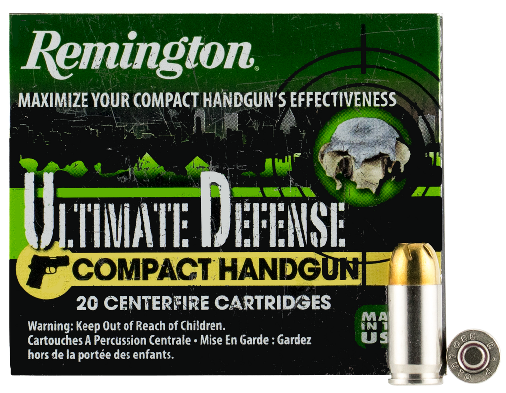 Remington Ammunition CHD380BN Ultimate Defense Compact Handgun 380 Automatic Colt Pistol (ACP) 102 GR Brass Jacket Hollow Point 20 Bx/ 25 Cs