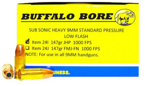 Buffalo Bore Ammunition 24I/20 9mm Luger 9mm Luger 147 GR Jacketed Hollow Point 20 Bx/ 12 Cs