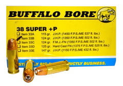 Buffalo Bore Ammunition 33B/20 38 Super +P JHP 124GR 20 Box/12 Case