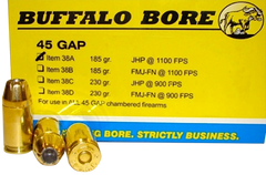 Buffalo Bore Ammunition 38C/20 45 For Glock Auto Pistol (GAP) JHP 230GR 20Box/12