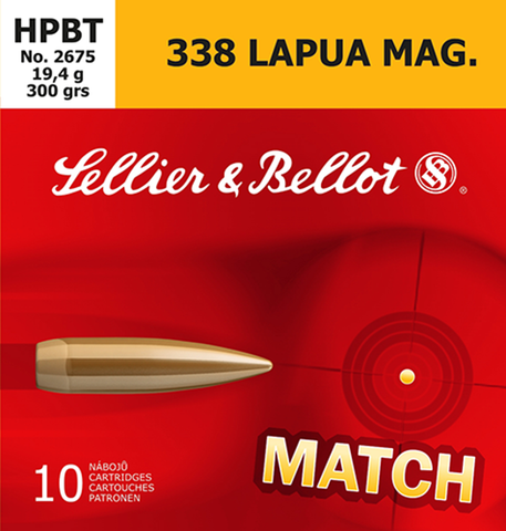 Sellier & Bellot SB338LMB Rifle Match 338 Lapua Magnum 300 GR Boat Tail Hollow Point 10 Bx/ 10 Cs
