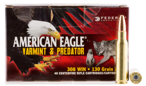 Federal AE308130VP American Eagle 308 Winchester/7.62 NATO 130 GR Jacketed Hollow Point 40 Bx/ 5 Cs