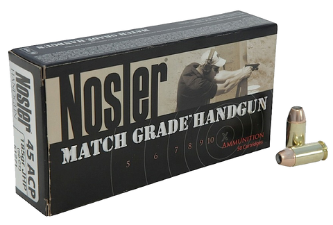 Nosler 51271 Match Grade 45 ACP Jacketed Hollow Point 185gr 50Box/10Case