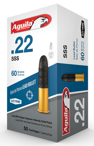 Aguila 1B222112 Sniper Subsonic 22 Long Rifle (LR) 60 GR Lead Round Nose 50 Bx/ 100 Cs