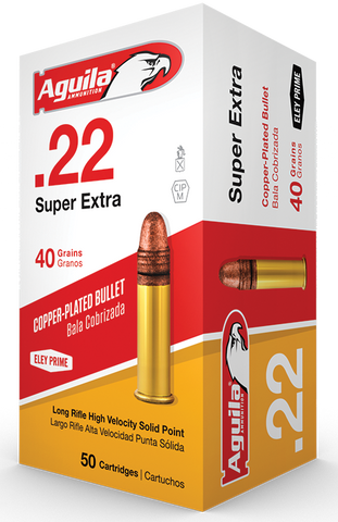 Aguila 1B220328 Super Extra High Velocity 22 LR 40 gr Copper-Plated Solid Point 50 Rounds