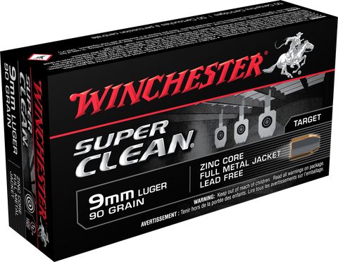 Winchester Ammo W9MMLF Super Clean 9mm Luger 90 GR Full Metal Jacket 50 Bx/ 10 Cs