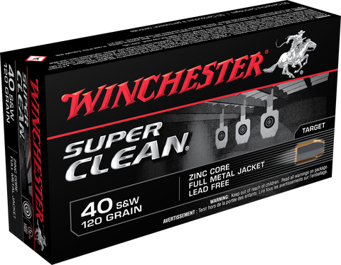 Winchester Ammo W40SWLF Super Clean 40 Smith & Wesson 120 GR Full Metal Jacket 50 Bx/ 10 Cs