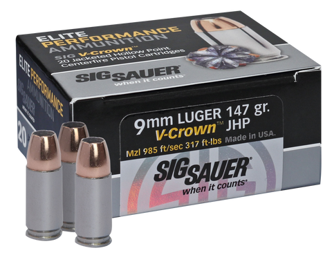 Sig Sauer E9MMA3-20 V-Crown 9mm Luger 147 GR JHP 20Box/10Case