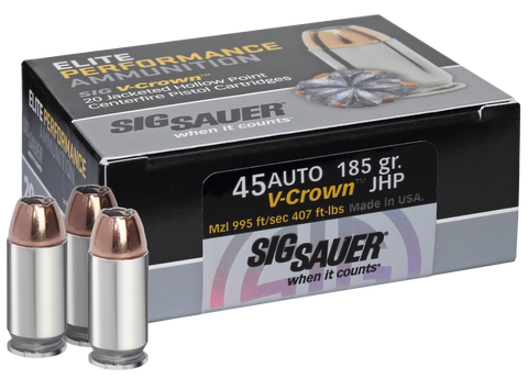 Sig Sauer E45AP0-20 V-Crown JHP 45 ACP 185 GR JHP 20Box/10Case