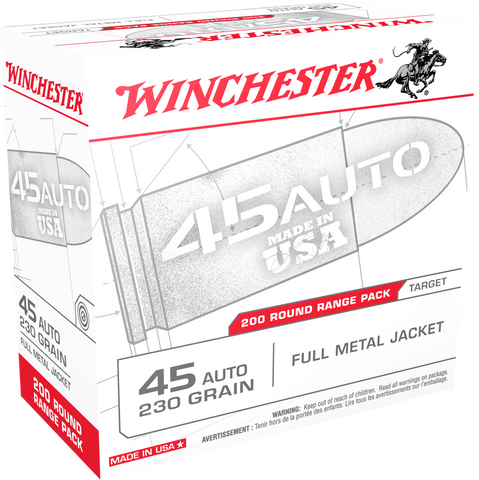 Winchester Ammo USA45W USA Centerfire 45 Automatic Colt Pistol (ACP) 230 GR Full Metal Jacket 200 Bx/ 3 Cs - 200 Rounds