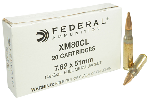 Federal XM80CL XM 308 Winchester/7.62 NATO 149 GR Full Metal Jacket 20 Bx/ 25 Cs
