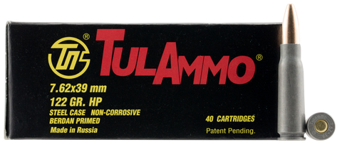 Tulammo UL076212 Centerfire Rifle 7.62X39mm 122 GR HP 40 Bx/ 25 Cs