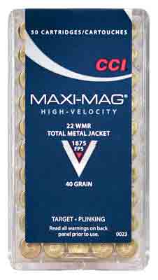 CCI Ammo Maxi-Mag .22Wmr 1875fps. 40gr. FMJ Solid 50Pack.