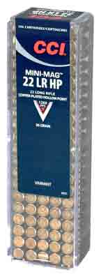 CCI Ammo Mini-Mag .22LR 1260fps. 36gr. Lead-HP 100-Pack.