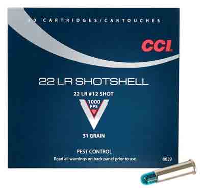 CCI Ammo .22LR Shotshell 1000fps. 31gr. #12 Shot 20-Pack