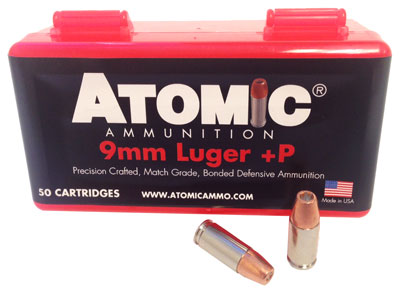 Atomic Ammo 9mm Luger +P 124gr. Bonded JHP 50-Pack