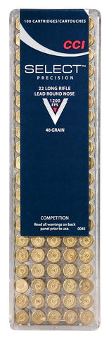 CCI Ammo Select .22LR Target 1200fps. 40gr. Lead-RN100-Pack.