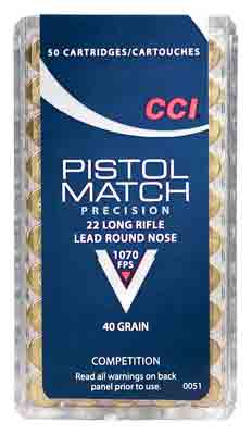 CCI Ammo Pistol Match .22LR 1070fps. 40gr. Lead-RN50-Pack