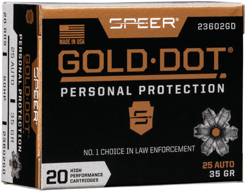 Speer Ammo Gold Dot .25Acp 35Gr. Gdhp 20-Pack 23602Gd