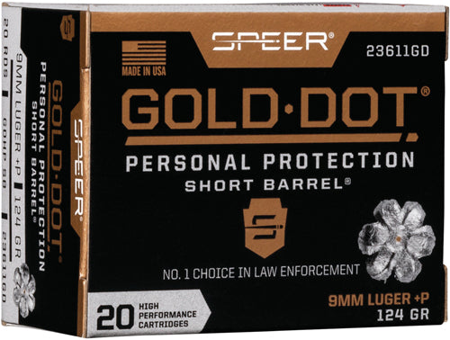 Speer Ammo Gold Dot Short Bbl. 9Mm Luger+P 124Gr. Gdhp 20-Pk. 23611Gd