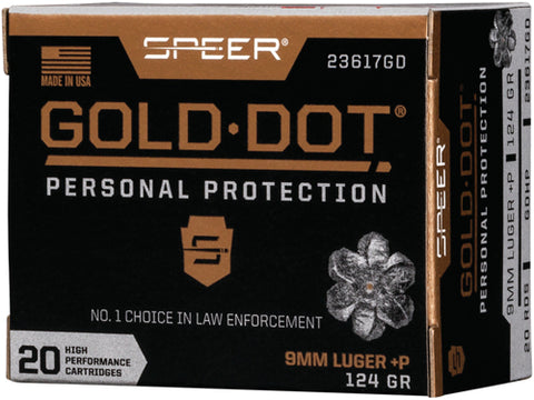 Speer Ammo Gold Dot 9Mm Luger +P 124Gr. Gdhp 20-Pk 23617Gd