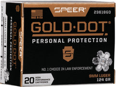 Speer Ammo Gold Dot 9Mm Luger 124Gr. Gdhp 20-Pack 23618