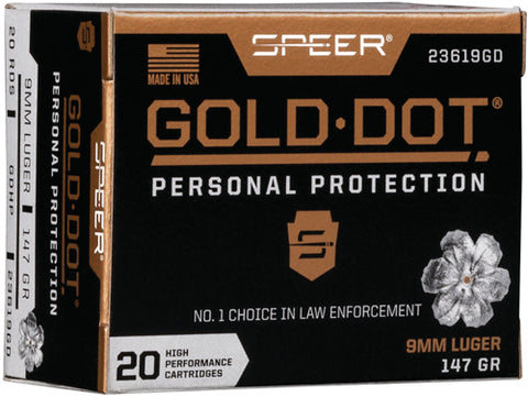 Speer Ammo Gold Dot 9Mm Luger 147Gr. Gdhp 20-Pack 23619Gd