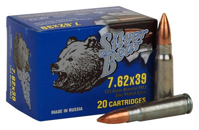 Silver Bear 7.62X39 123gr. FMJ Zinc Plated 500 Round Case
