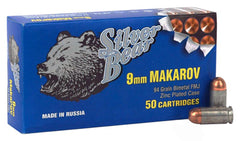 Silver Bear 9X18 Makarov 94gr. FMJ-RNZinc Plated Case 50-Pack