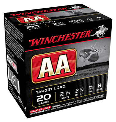 Winchester Ammo Aa Target 20Ga. 2.75" 1200fps. 7/8oz. #8 25-Pack
