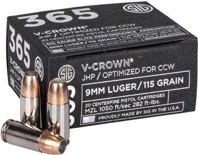 Sig Ammo 365 9Mm Luger 115Gr. Elite V-Crown Jhp 20-Pack E9Mma1-365-20