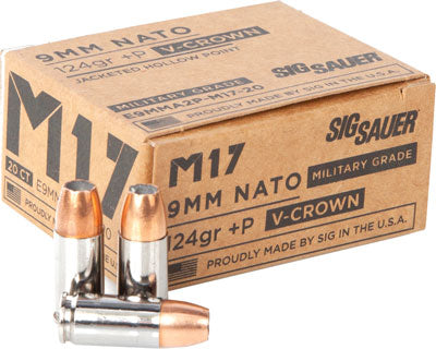 Sig Ammo M17 9Mm+P Luger 124Gr Elite V-Crown Jhp 20-Pack E9Mma2P-M17-20