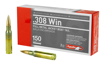 Aguila Ammunition 308 Win, 150 Grain, Full Metal Jacket Boat Tail, 20 Round Box 1E308110