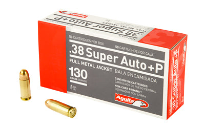 Aguila Ammunition Pistol, 38 Super AUTO + P, 130Gr, Full Metal Jacket, 50 Round Box 1E382112