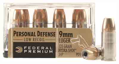 Federal Ammo Premium 9mm Luger 135gr. Hydra-Shok JHP 20-Pack