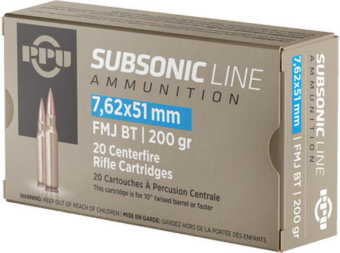 Ppu Ammo 7.62X51 Subsonic 200Gr. Fmjbt 20Rd Box Pps762
