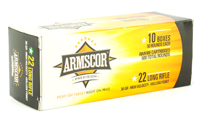 Armscor Ammo, 22LR, 36Gr, Hollow Point, Hi-Velocity, 500 Round Brick 50015PH