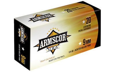 Armscor 9MM, 124 Grain, Jacketed Hollow Point, 20 Round Box AC9-7N