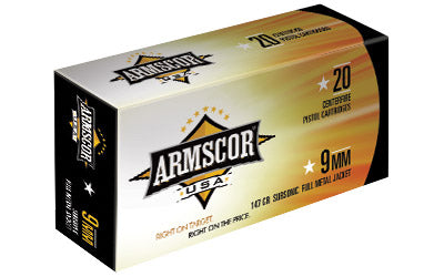 Armscor 9MM, 147 Grain, Full Metal Jacket, Subsonic, 50 Round Box FAC9-5N